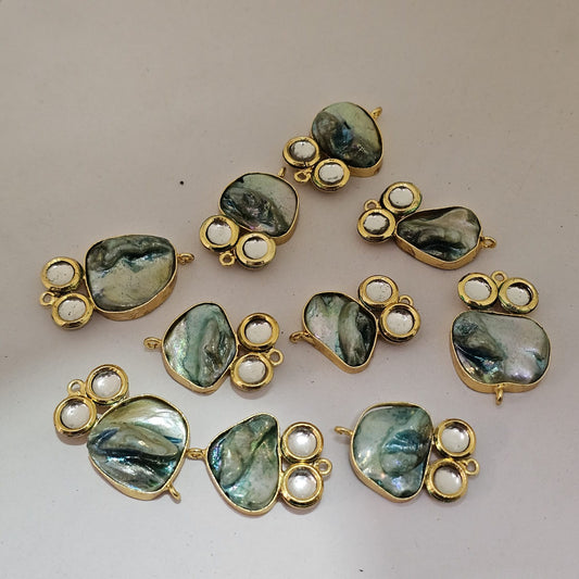 Mother of Pearl Shell Gold Plated Connector Charms 10 PCS