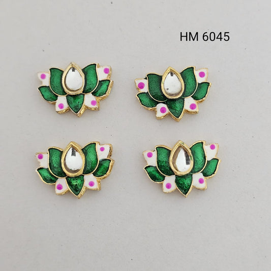 Kundan Lotus Shape Decorative Button / Jewelry Component (10 PCS IN ONE PKT) - HM 6045