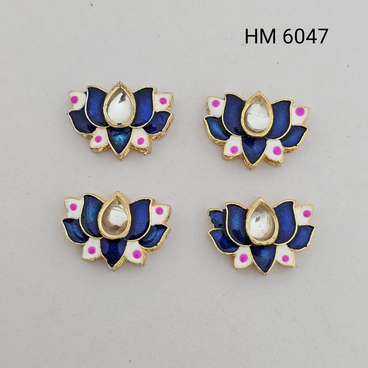 BLUE  Enamel Lotus Kundan Decorative Button / Jewelry Component (10 PCS IN ONE PKT)- HM 6047