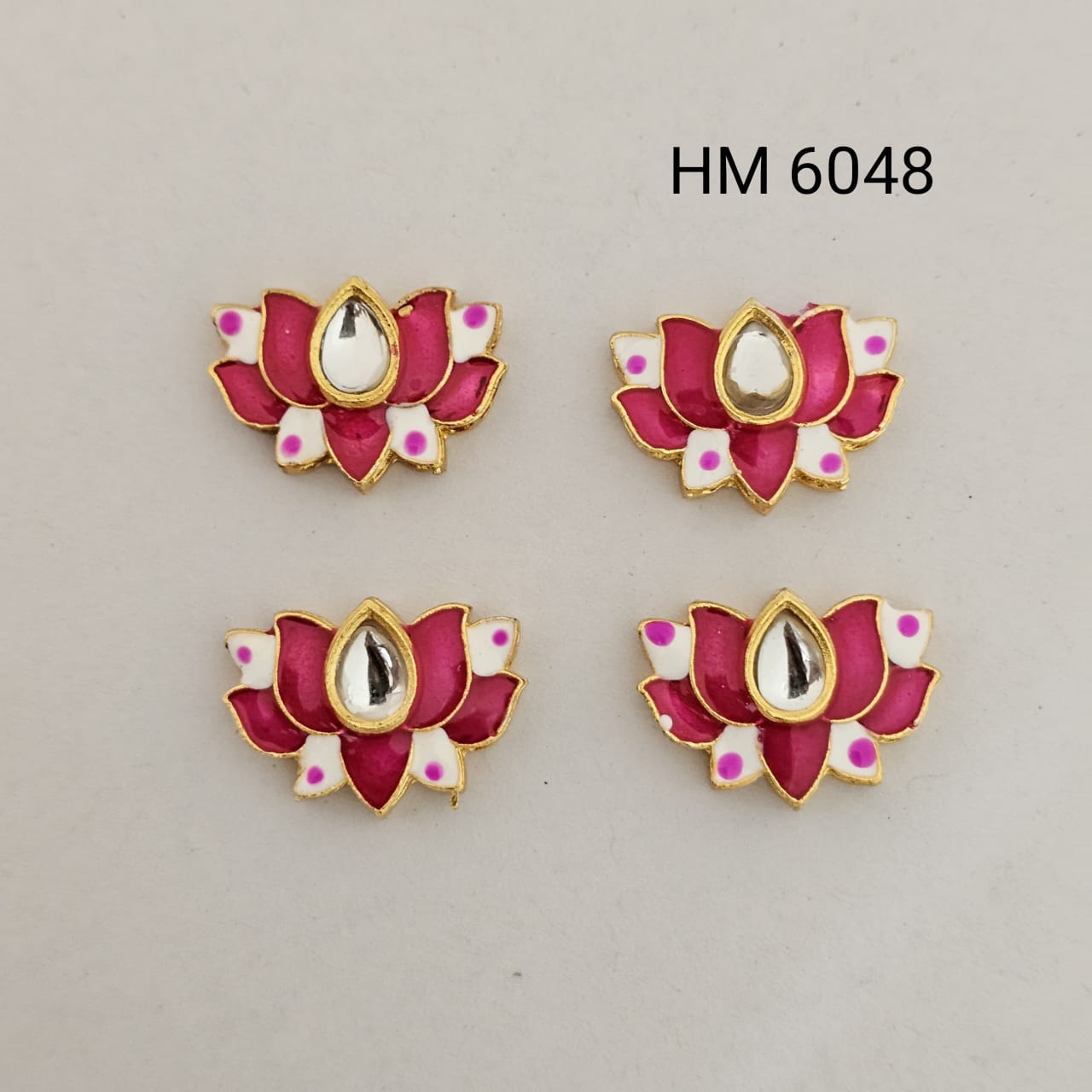 Dark pink Enamel Lotus Kundan Decorative Jewelry Componen (PER PKT 10 PCS) - HM 6048