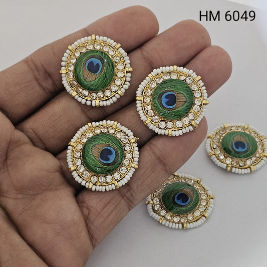 Peacock Feather Round Kundan Button / Jewelry Component (10 PCS IN ONE PKT) - HM 6049