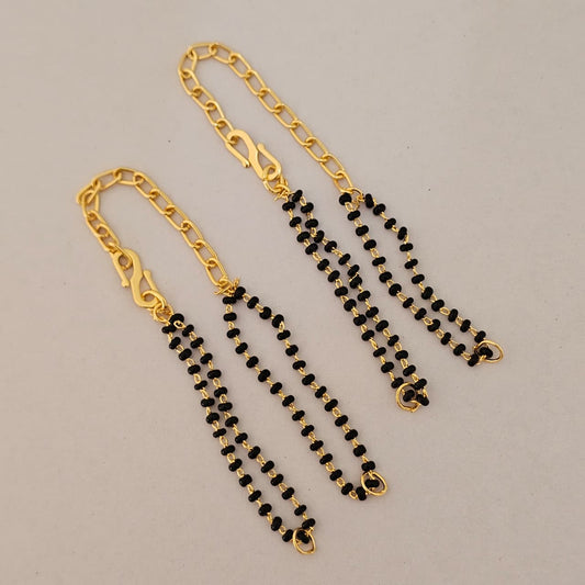 Gold Plated Mangalsutra Extender Chain with Black Beads ( 10 PCS IN ONE PKT )