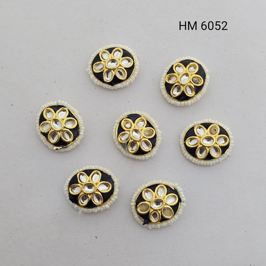 Handmade Kundan & Pearl Floral Fabric Patch (per pkt 12 pcs)- HM 6052