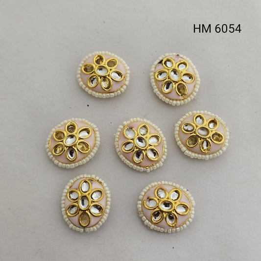 Blush Pink Kundan Floral Button (PER PKT 12 PCS)-(HM 6054)