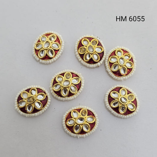 Maroon Kundan Floral Designer Button (PER PKT 12 PCS)-(HM 6055)