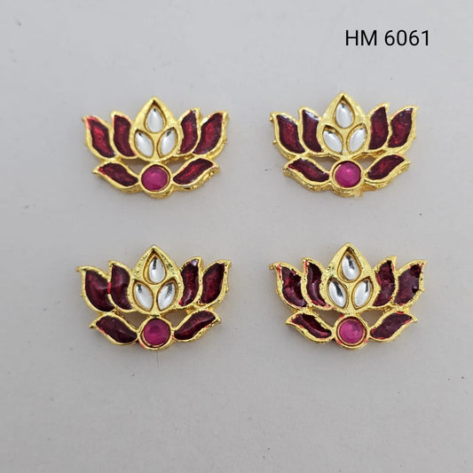 Maroon Lotus Kundan Gold-Tone Connector Charm (PER PKT 12 PCS)- (HM 6061)