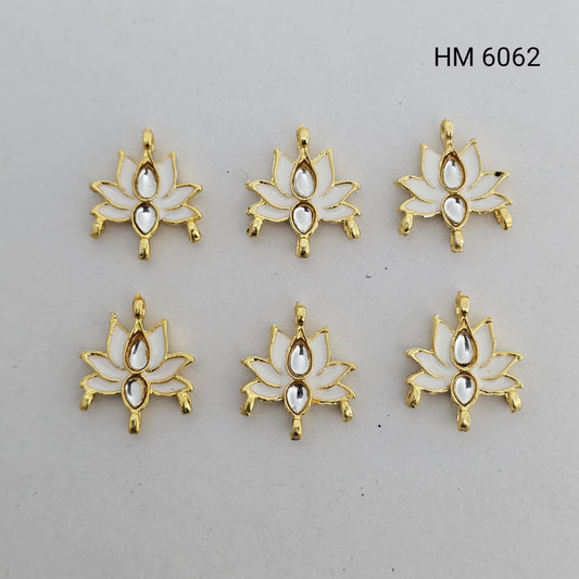 White Lotus Kundan Gold-Tone Pendant Charm (PER PKT 12 PCS)- (HM 6062)