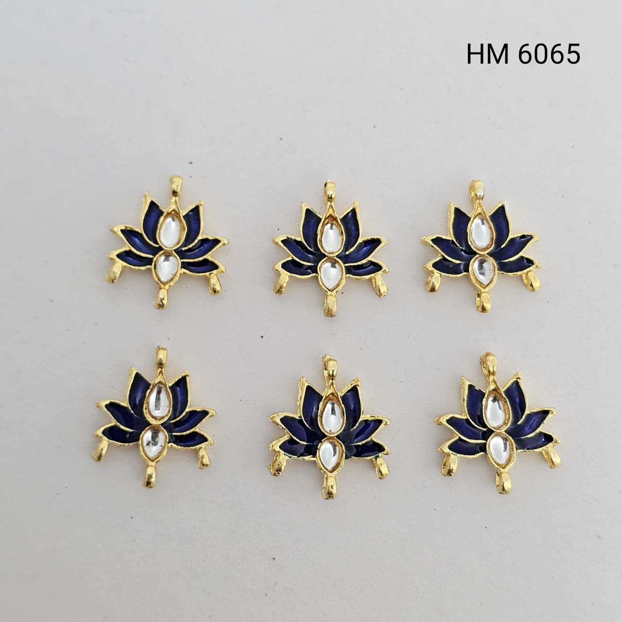 Royal Blue Lotus Kundan Gold Plated Pendant Charm (PER PKT 12 PCS) - (HM 6065)