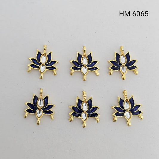 Royal Blue Lotus Kundan Gold Plated Pendant Charm (PER PKT 12 PCS) - (HM 6065)