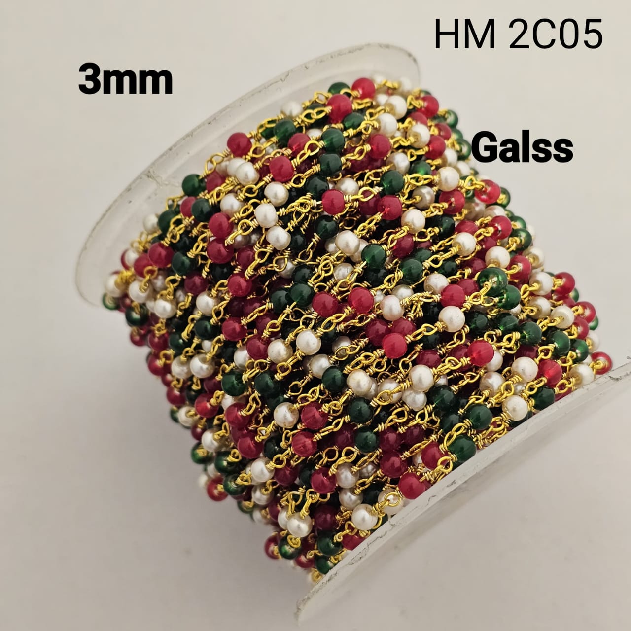 Multicolor Glass Beads Ganthan Chain 3MM - HM 2C05