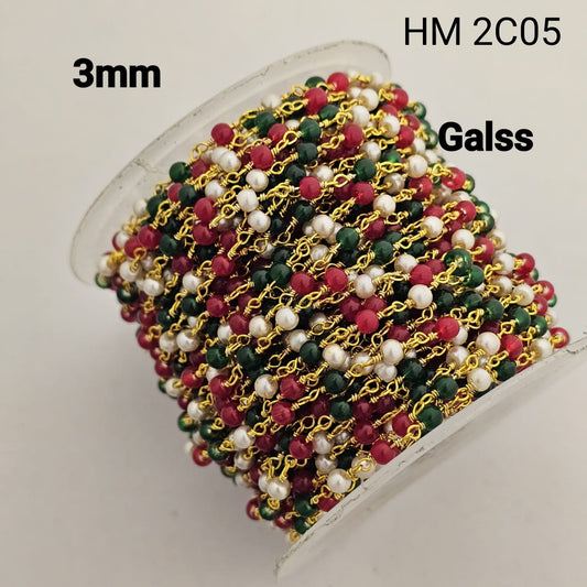 Multicolor Glass Beads Ganthan Chain 3MM - HM 2C05