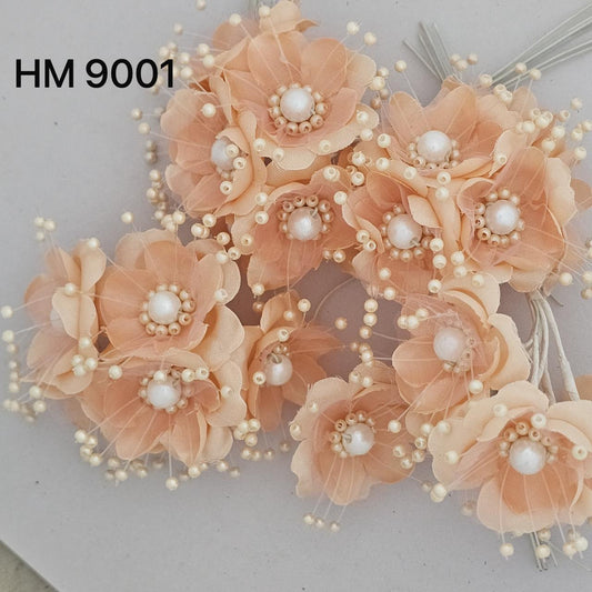 Artificial Peach Organza Flower Stamens with Pearl Centers (72 PCS IN ONE PKT)-HM 9001