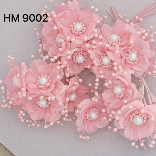 Artificial Baby Pink Organza Flower Stamens with Pearl Centers (72 PCS IN ONE PKT)-HM 9002