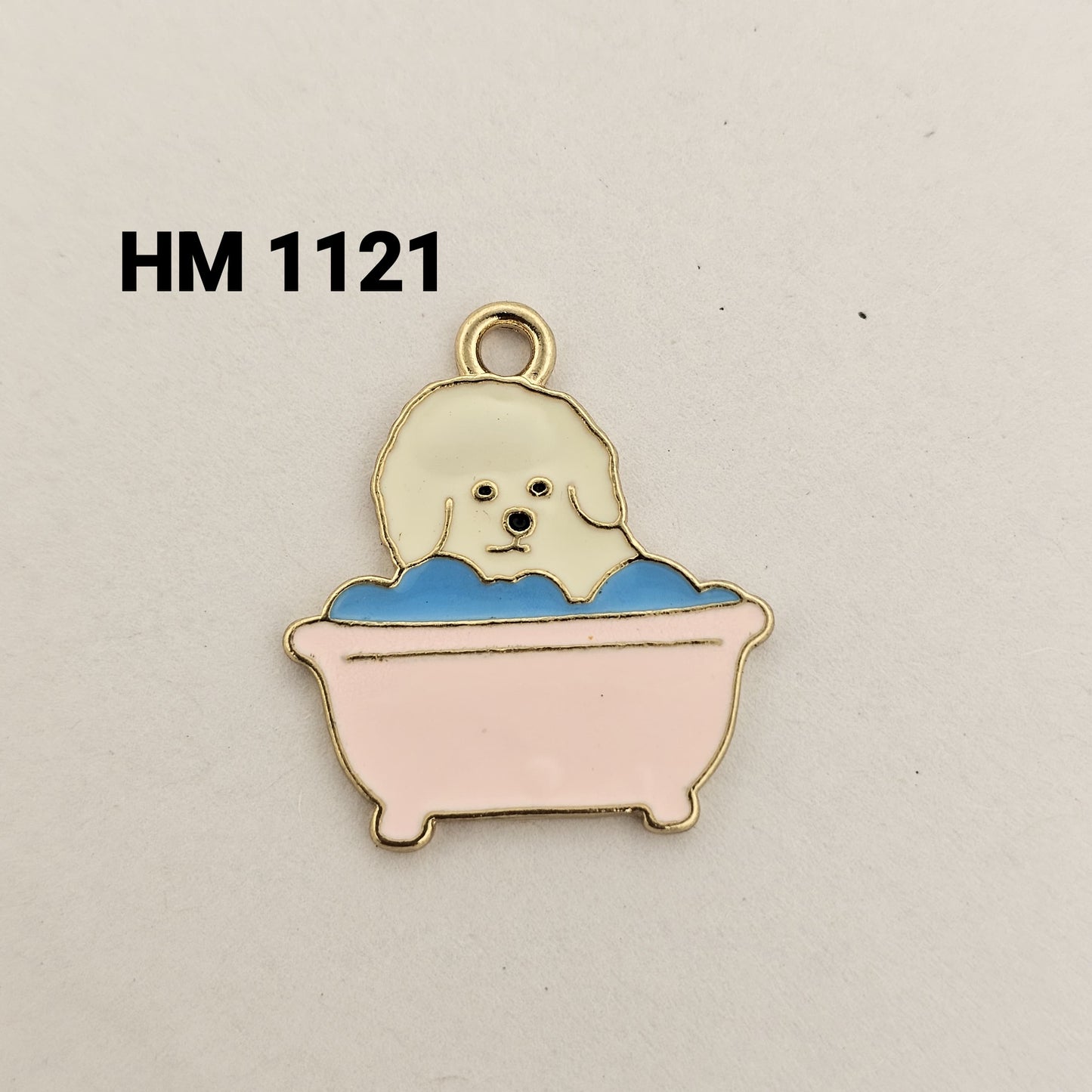 Cute Puppy Bath Enamel Charm Pendant - HM 1121