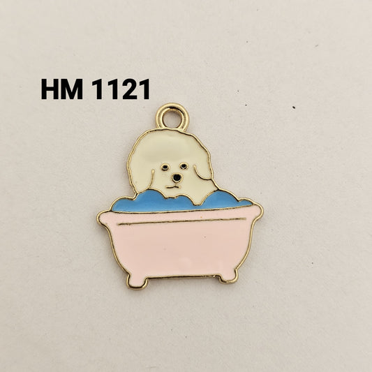 Cute Puppy Bath Enamel Charm Pendant - HM 1121