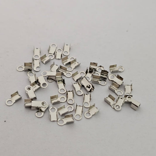 Silver Tone Ribbon Crimp End with Loop (Cord End Connector) (100 pcs in one pkt)