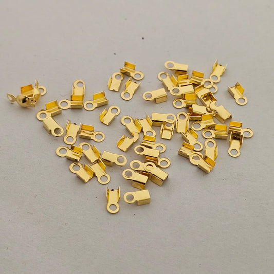golden Tone Ribbon Crimp End with Loop (Cord End Connector) ( 100 pcs in one pkt)