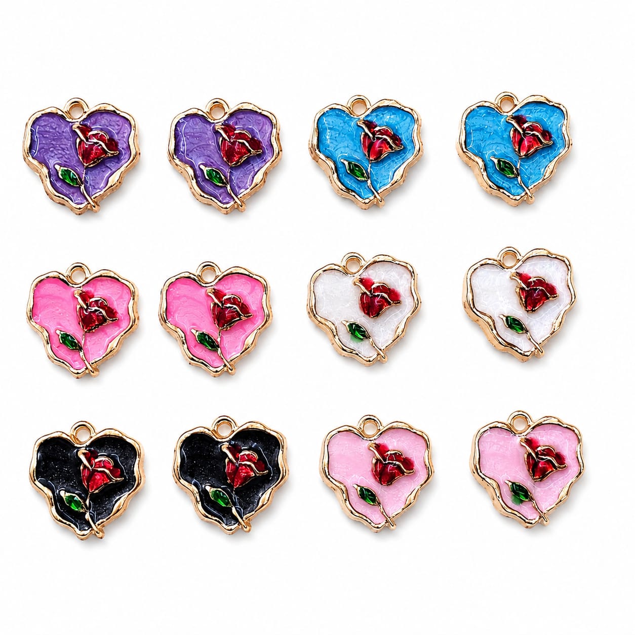 Rose Heart Enamel Charms 50 pcs 6coloure  and single