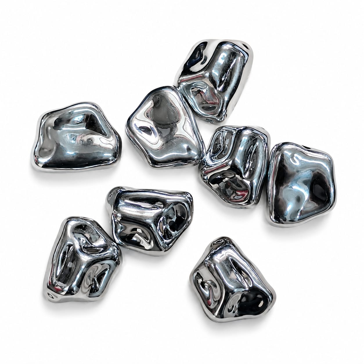 Silver Mirror Finish Organic Beads 10 PCS