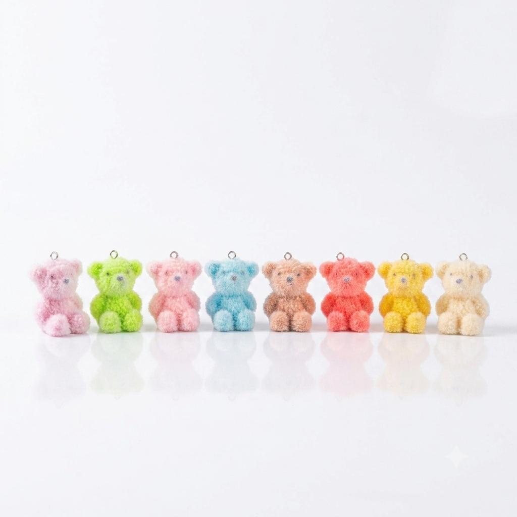 Cute Fuzzy Teddy Bear Charms Pendant for DIY Jewelry Making | Plush Teddy Bear Charm | Hira Creation 8pcs