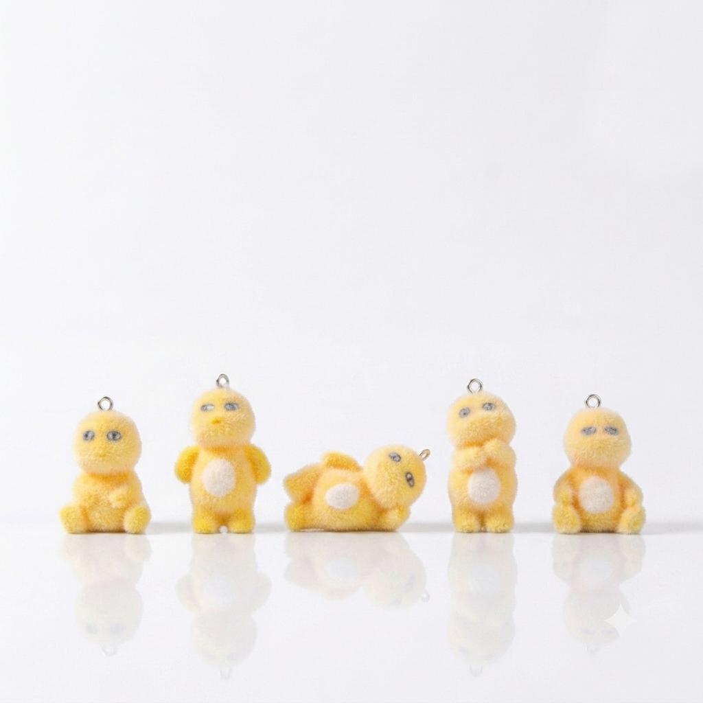 Cute Yellow Fuzzy Character Charms Pendant for DIY Jewelry Making | Soft Plush Keychain Charm | Hira Creation 5 Pcs