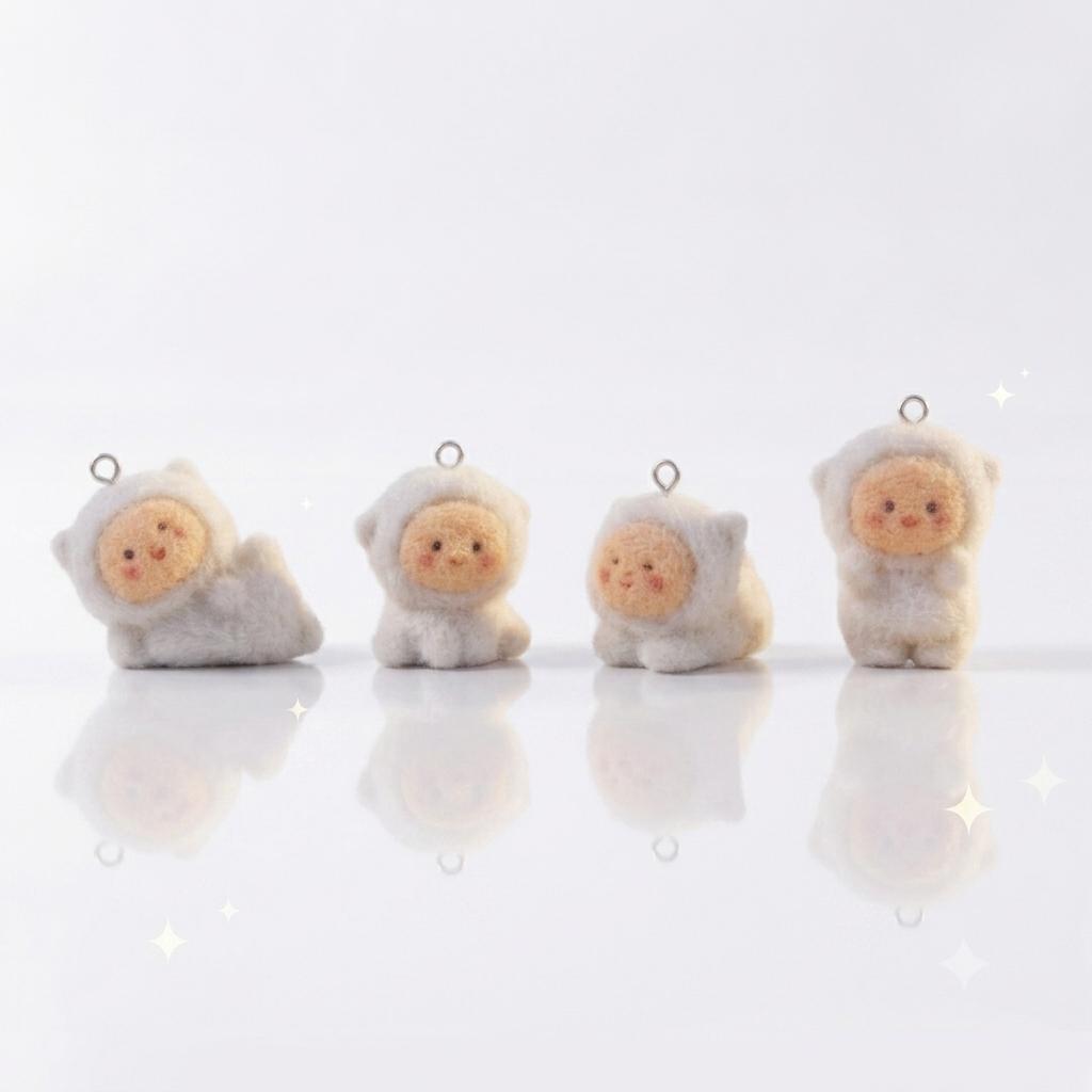 Cute Plush Baby Doll Charms Pendant | Kawaii Sheep Costume Charm for DIY Jewelry Making | Hira Creation 4pcs