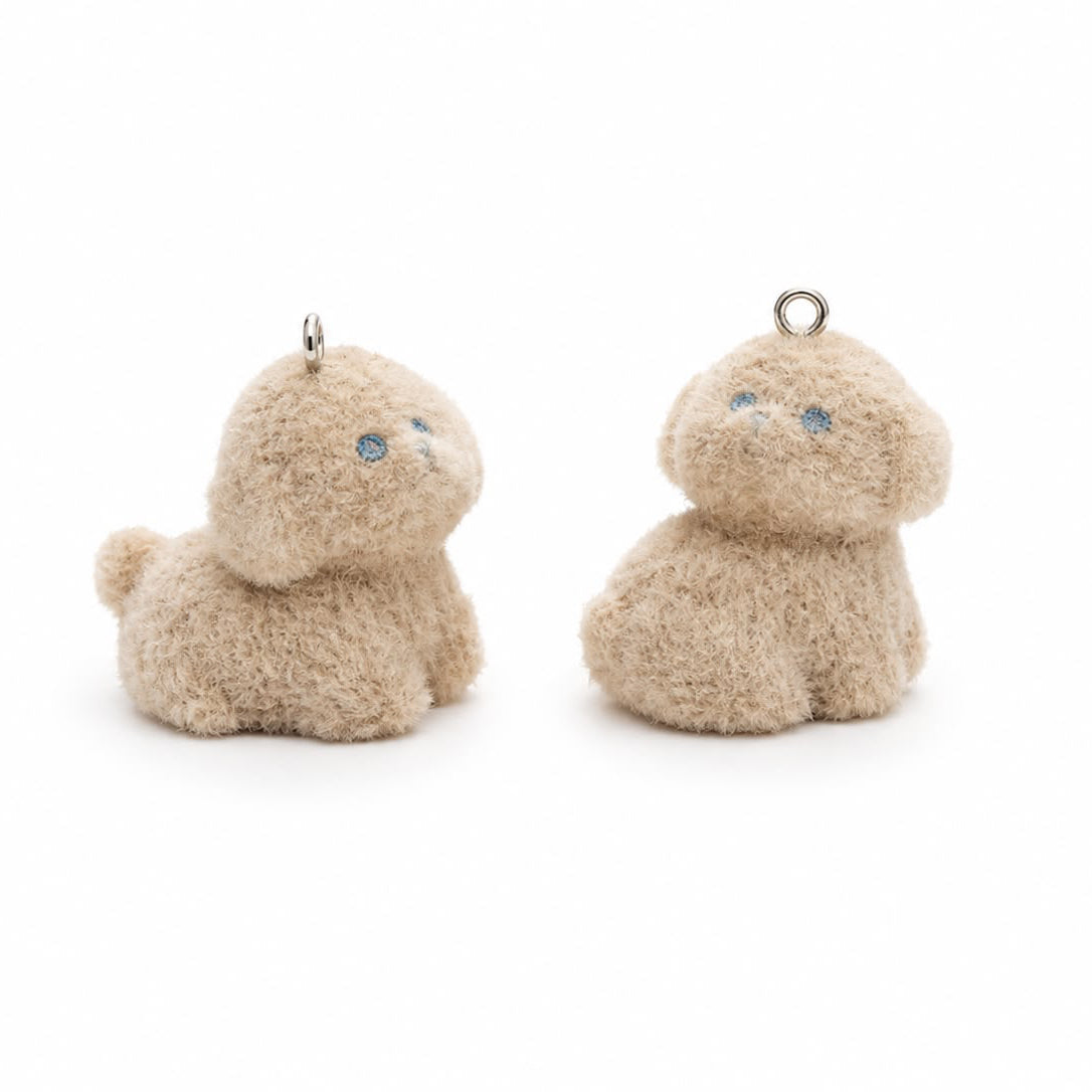 Cute Brown Puppy Plush Keychain Charm | Soft Kawaii Mini Bag Charm 2pcs