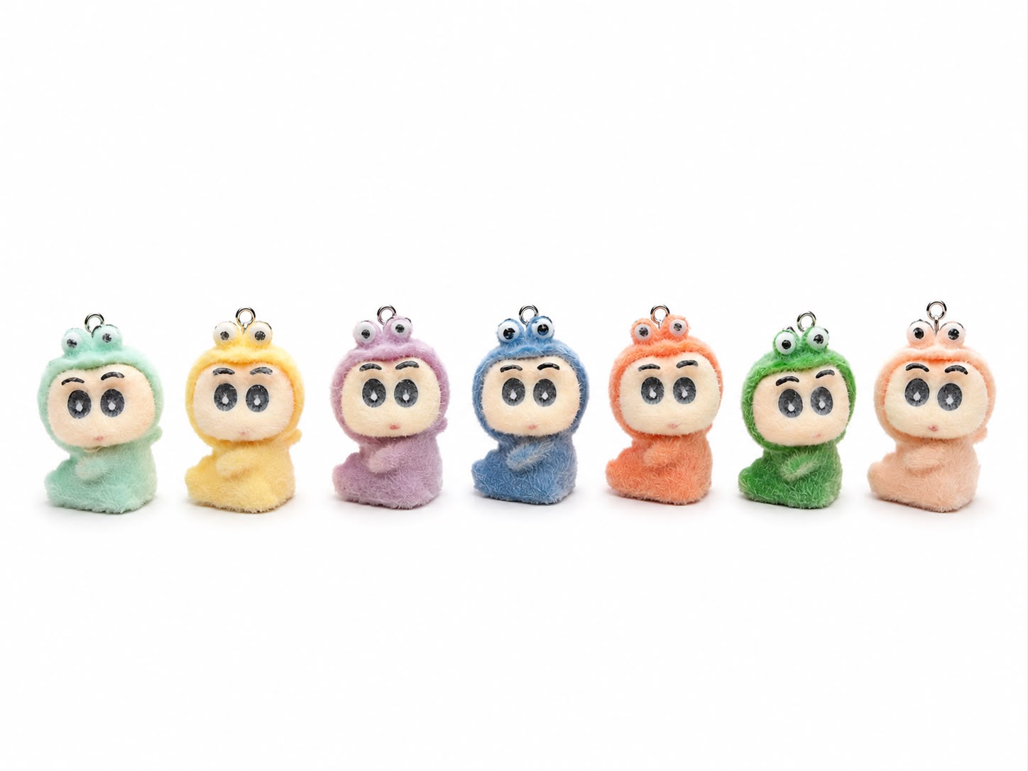 Cute Frog Hood Plush Keychain Charm | Kawaii Soft Mini Pendant 7pcs
