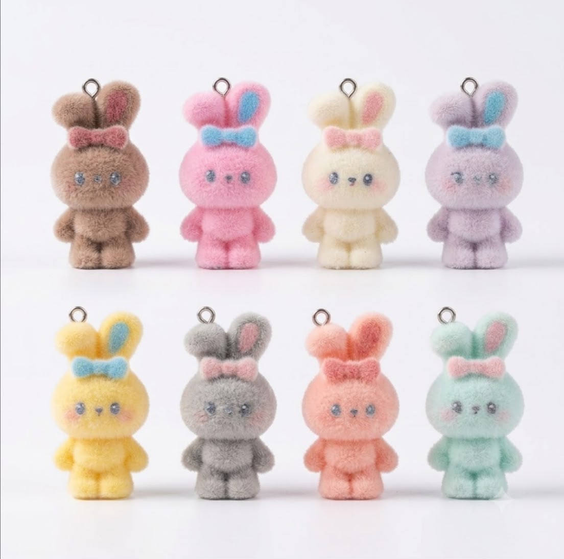 Cute Fluffy Bunny Charms – Colorful Velvet Rabbit Pendants for DIY Jewelry & Crafts 8pcs