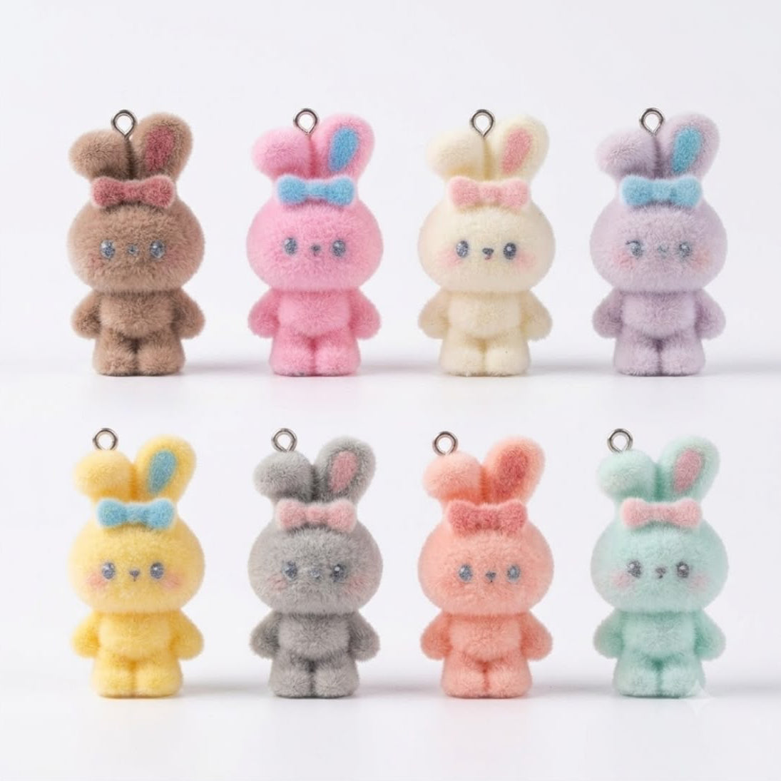 Cute Fluffy Bunny Charms – Colorful Velvet Rabbit Pendants for DIY Jewelry & Crafts 8pcs