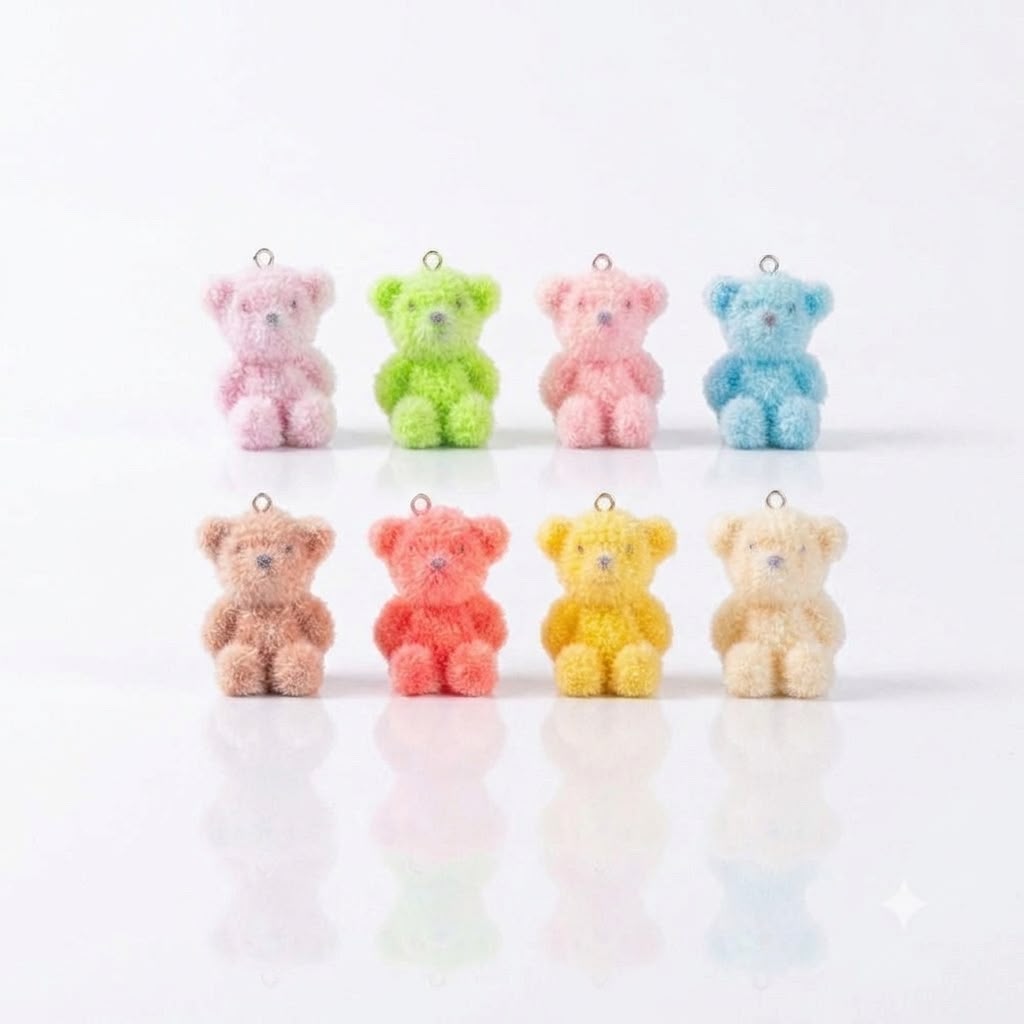 Cute Fuzzy Teddy Bear Charms Pendant for DIY Jewelry Making | Plush Teddy Bear Charm | Hira Creation 8pcs