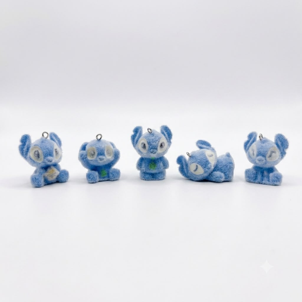 Blue Stitch Plush Charm Set – Cute Mini Soft Toy Keychain Charms (5pcs)