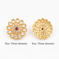 25mm Gold Floral Kundan Stone Embellishment – Front & Back Design for Jewellery Making, Craft & Decoration (Pack of 10 Pcs)