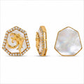 Premium Om Mother of Pearl Kundan Connector Charm with CZ Border – Gold Finish for Jewellery Making (PACK OF 10 PCS))