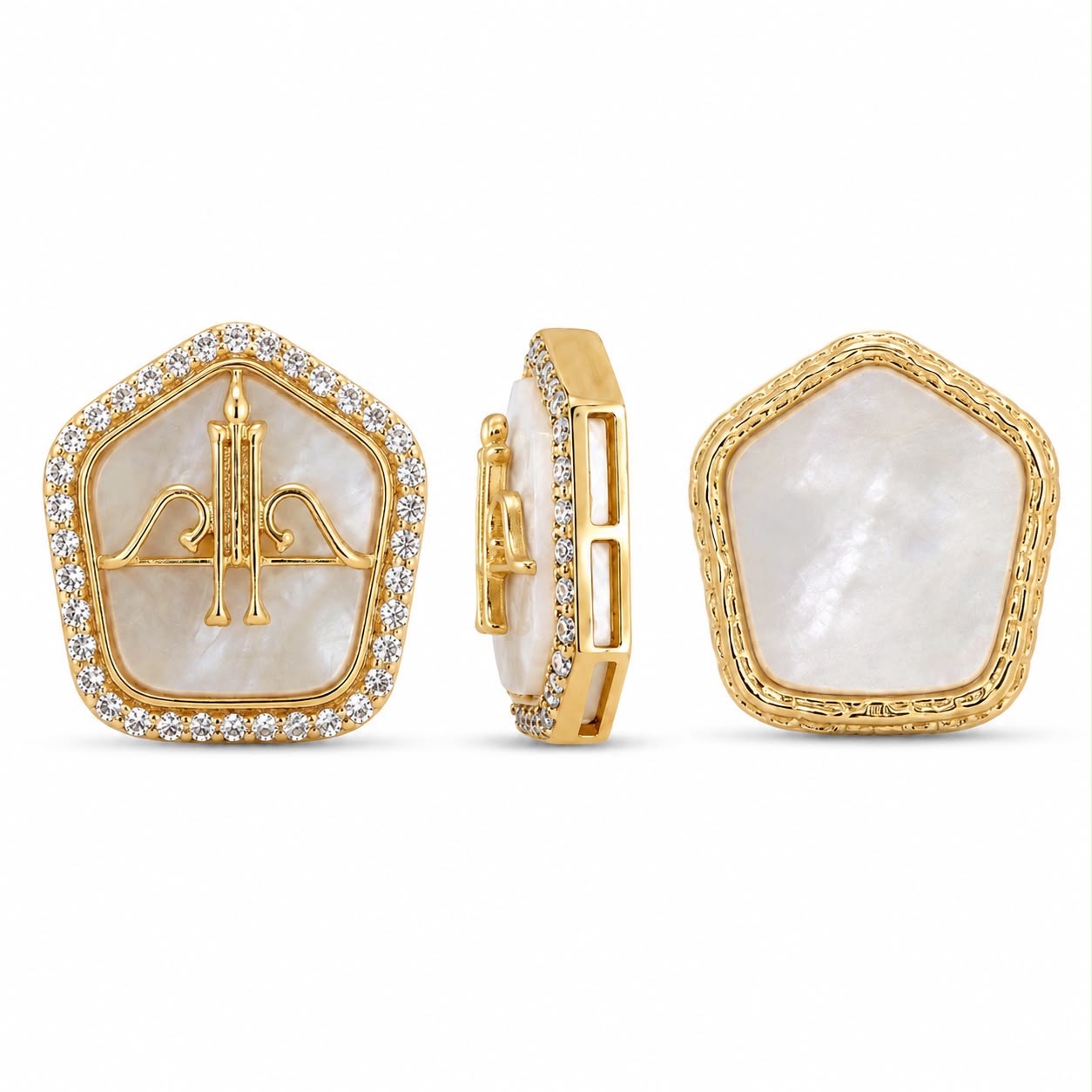 Premium Mother of Pearl Ram Darbar Connector Charm with CZ Border – Gold Finish for Jewellery Making(PACK OF 10PCS)