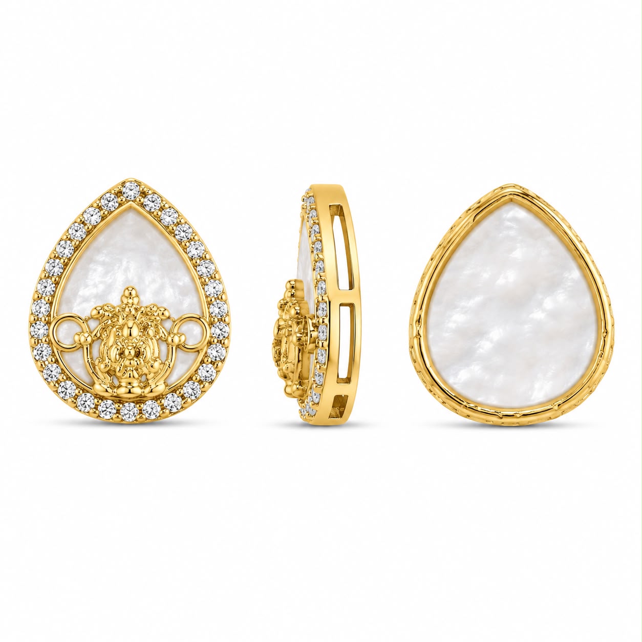 Premium Lakshmi Ji Mother of Pearl Connector Charm with CZ Border – Gold Finish for Jewellery Making (PACK OF 10PCS)