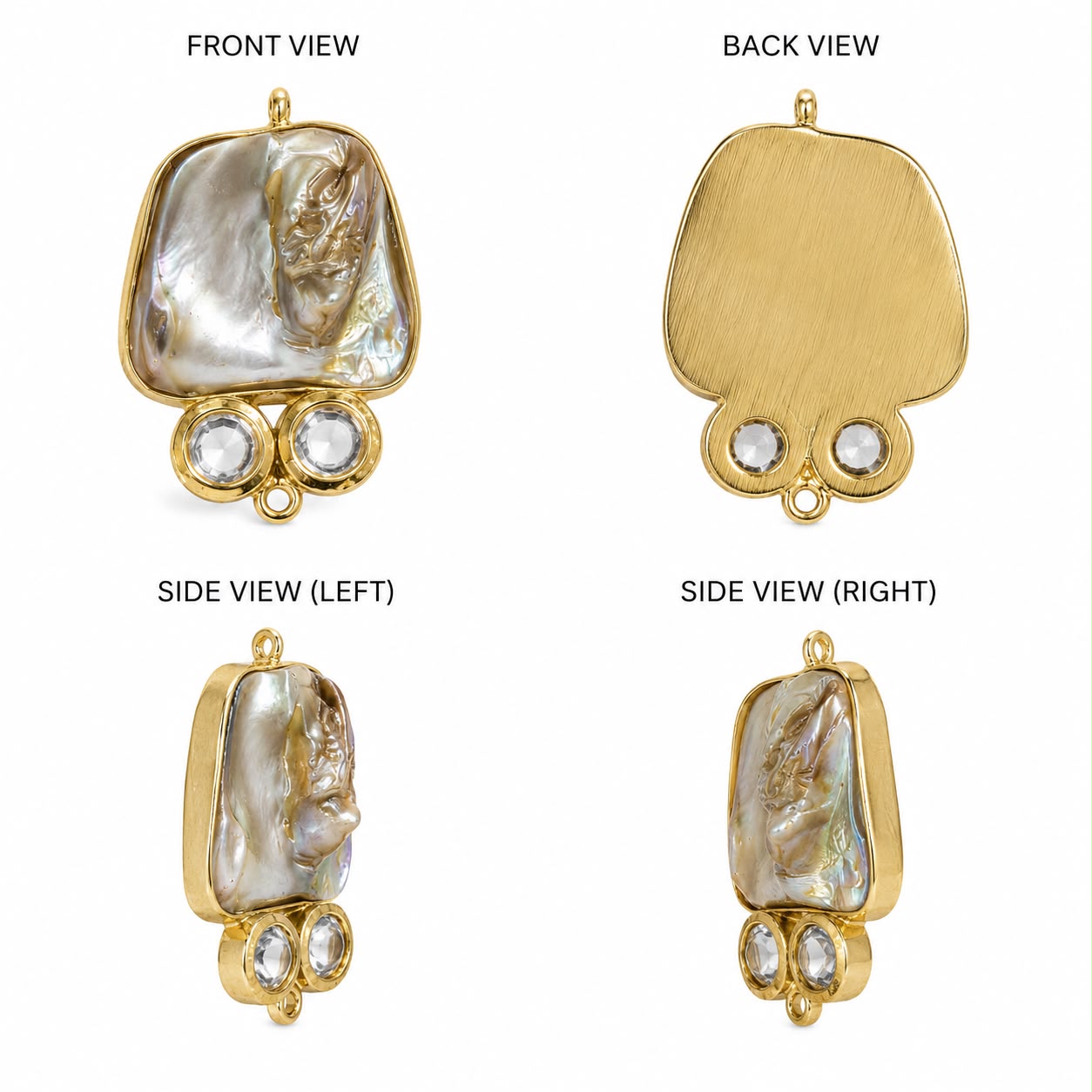 Natural Shell Pearl Pendant Connector with Crystal Stones – Gold Finish | Premium Jewellery Making Charm |(PACK OF 10 PCS)