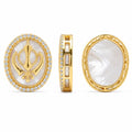 Khanda Symbol Oval Kundan Stone for Jewellery Making – Gold Finish with White Pearl Base(PACK OF 10PCS)