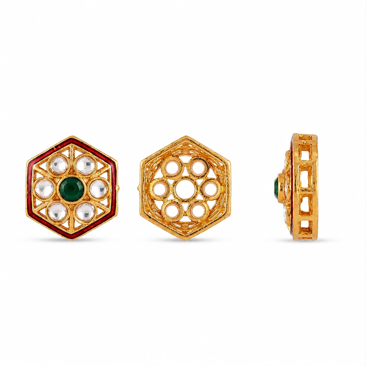 Premium Hexagon Kundan Embellishment for Jewellery Making – Gold Finish Decorative Craft Stone(PACK OF 10PCS)