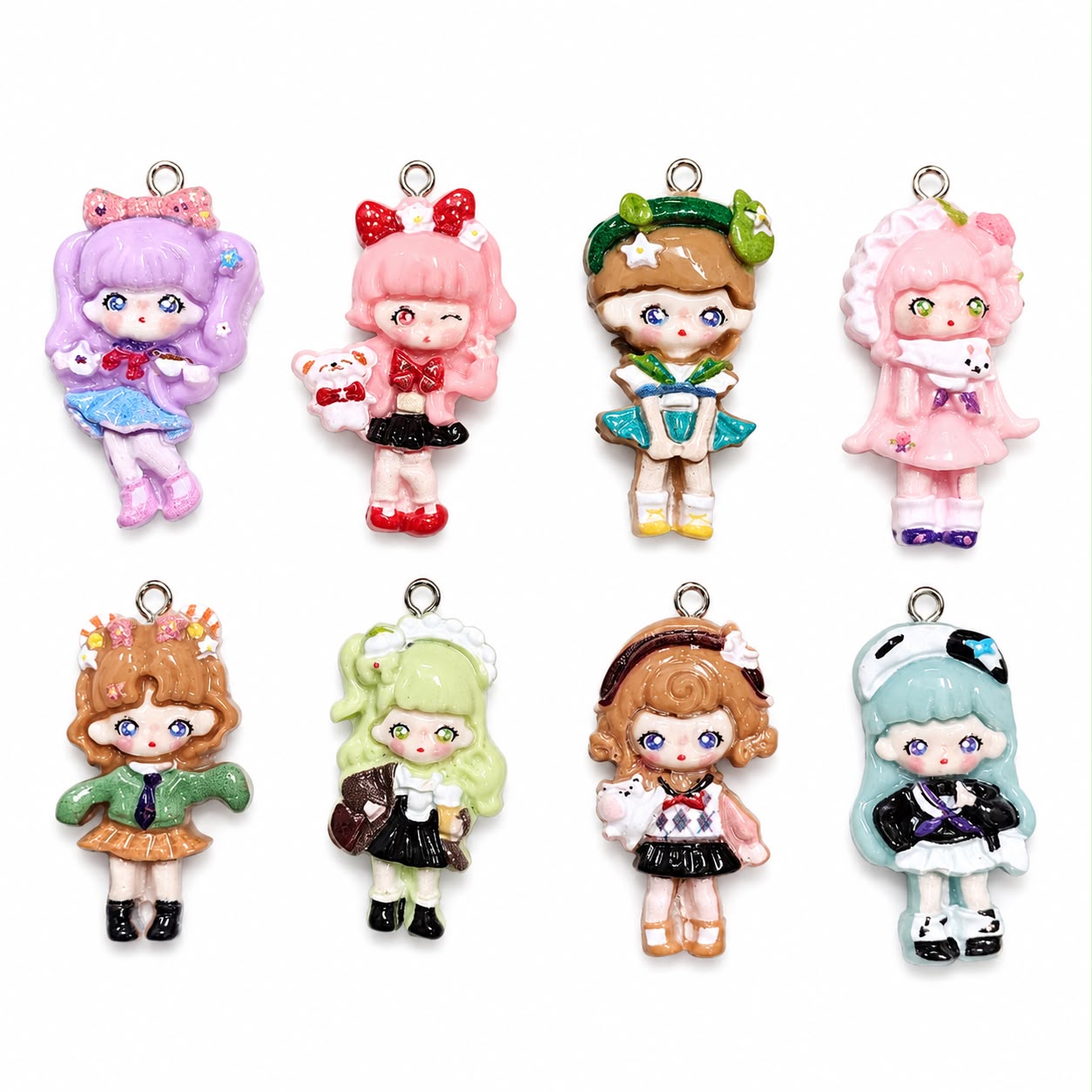 Cute Girl Cartoon Enamel Alloy Charms – 50 PCS Mixed Designs for DIY Jewelry Making, Keychain & Bracelet