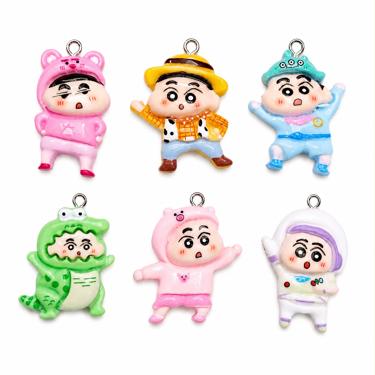 Cute Shinchan Costume Enamel Alloy Charms – 50 PCS Mixed Designs for DIY Jewelry Making, Keychain, Bracelet & Craft Projects