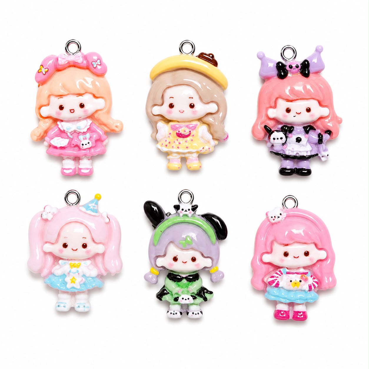 Cute Kawaii Girl Enamel Alloy Charms – 50 PCS Mixed Designs for DIY Jewelry Making, Keychain, Bracelet & Craft Projects