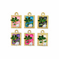 Enamel Floral Frame Charm- 10 Pcs