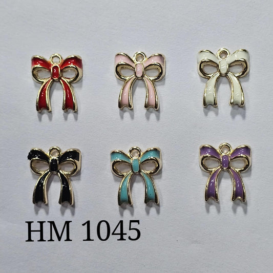 Gold plated enamel bow charmas ( 6 COLOR MIX ) 50 PCS MIX ( HM 1045 )