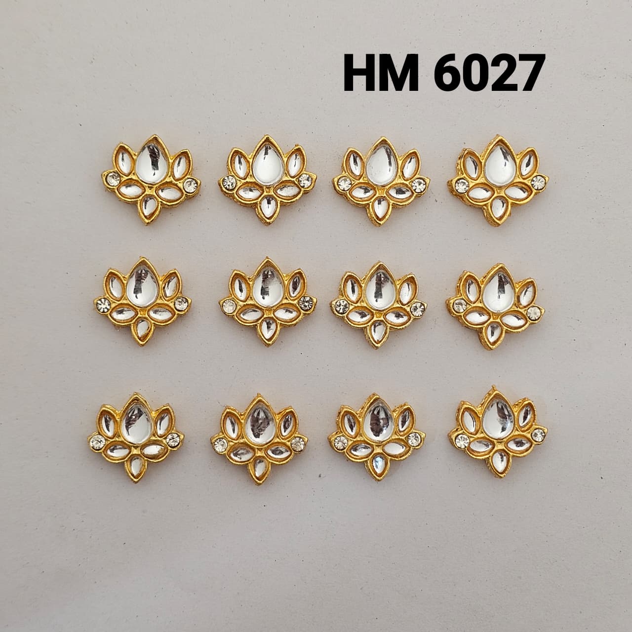 Lotus Shape Kundan Stone Jewelry Beads – Gold Plated 12 PCS - HM 6027