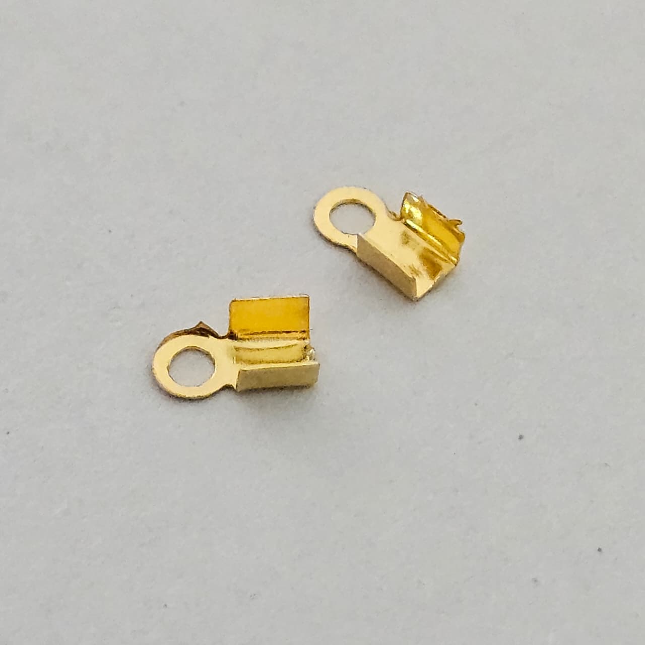 golden Tone Ribbon Crimp End with Loop (Cord End Connector) ( 100 pcs in one pkt)