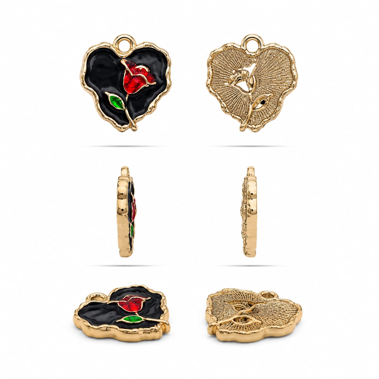 Rose Heart Enamel Charms 50 pcs 6coloure  and single