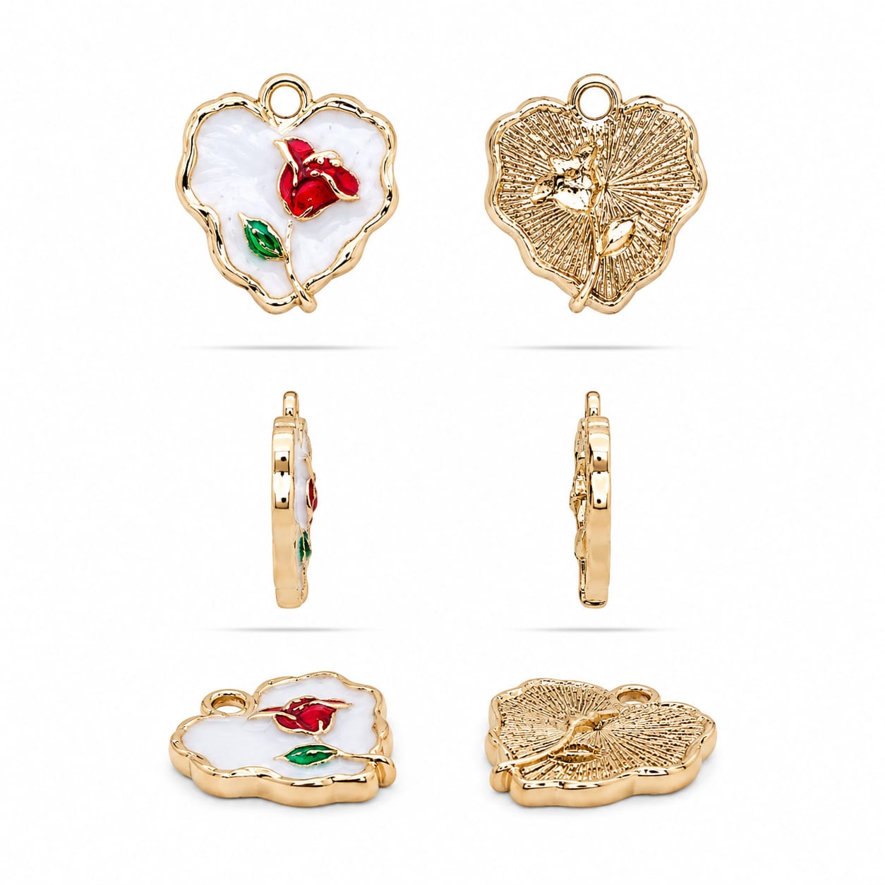 Rose Heart Enamel Charms 50 pcs 6coloure  and single