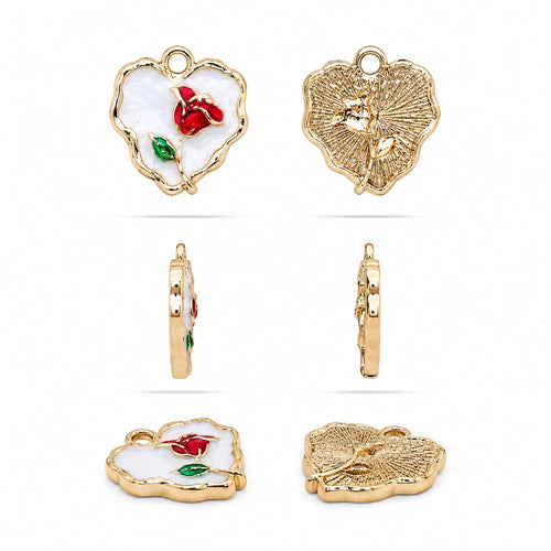 Rose Heart Enamel Charms 50 pcs 6coloure  and single
