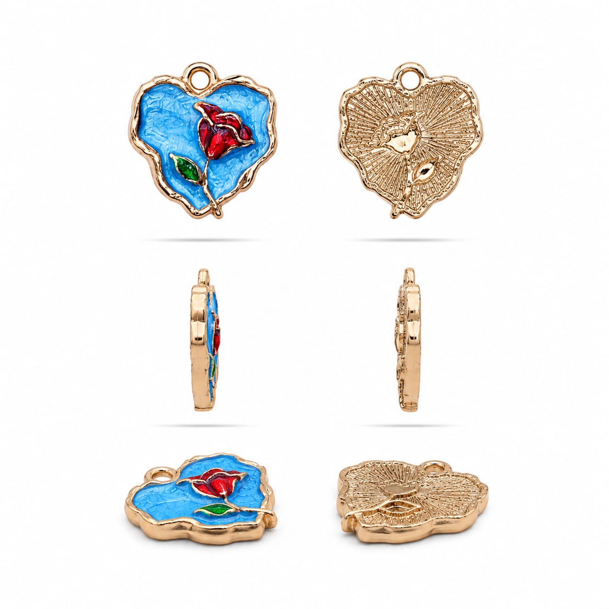 Rose Heart Enamel Charms 50 pcs 6coloure  and single
